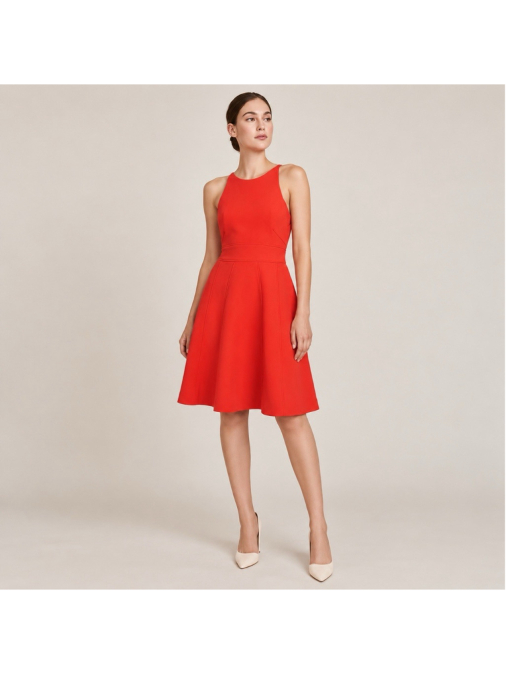 Lela Rose Poppy Red Modified Halter Dress Fit And Flare Wool Blend USA 2 NWT